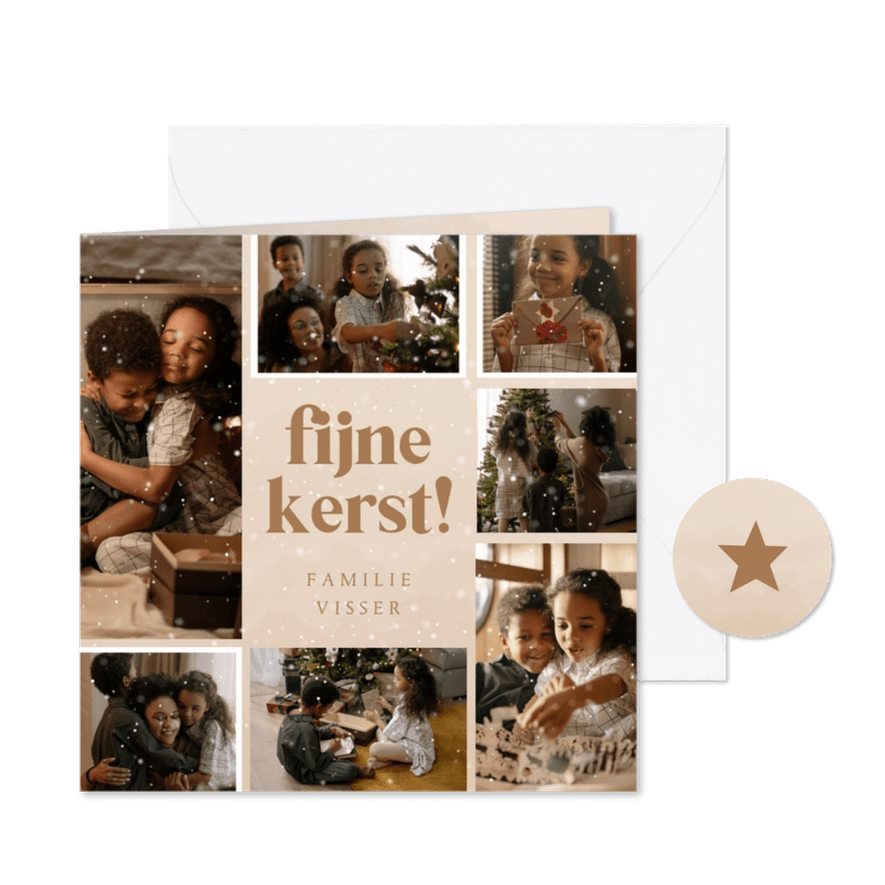 Kerstkaartje fotocollage fijne kerst met sneeuw - Kaartimpressie