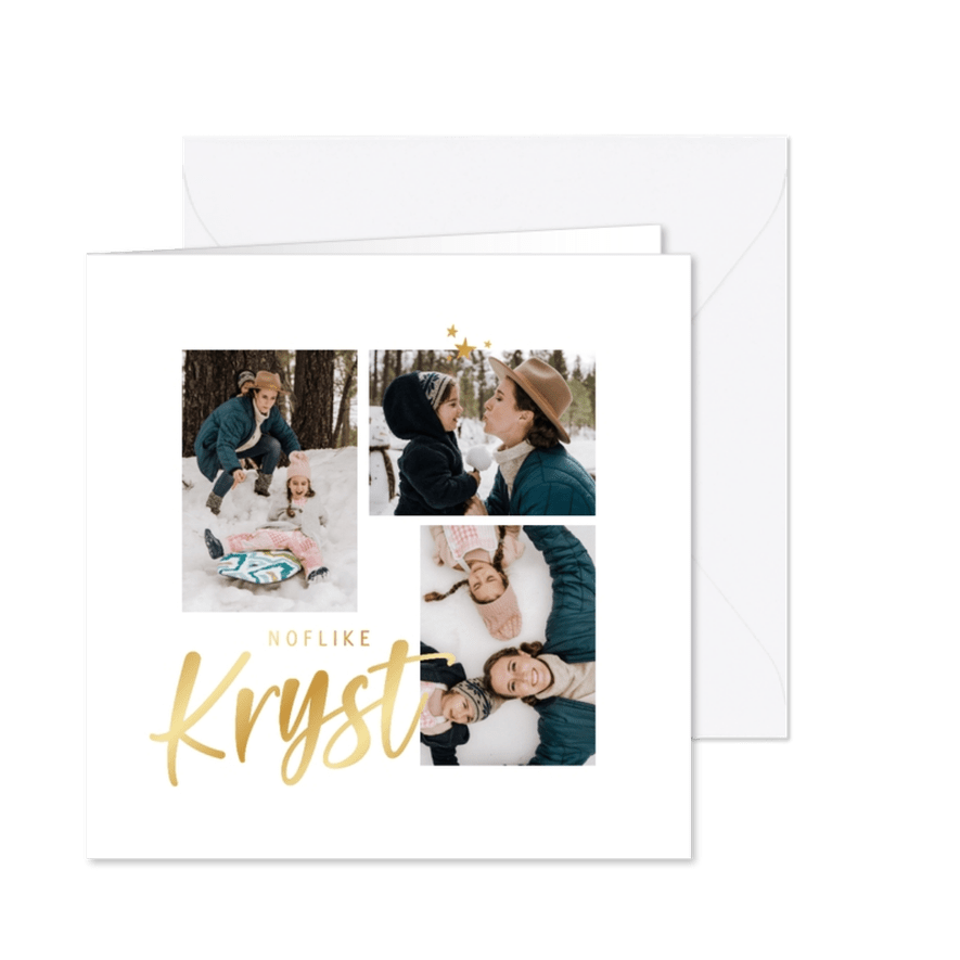 Kerstkaartje fotocollage Fries noflike kryst met goud - Kaartimpressie