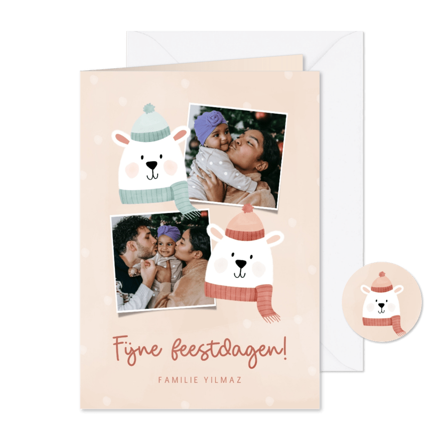 Kerstkaartje fotocollage ijsbeertjes fijne feestdagen - Kaartimpressie