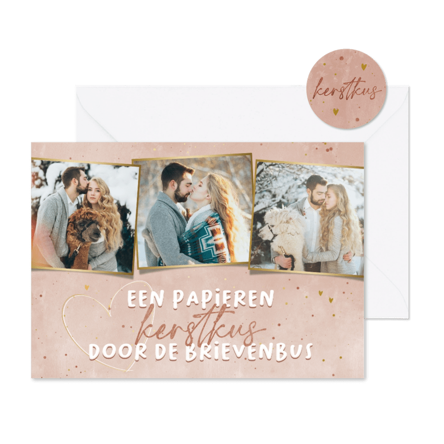 Kerstkaartje fotocollage kerstkus in de brievenbus - Kaartimpressie
