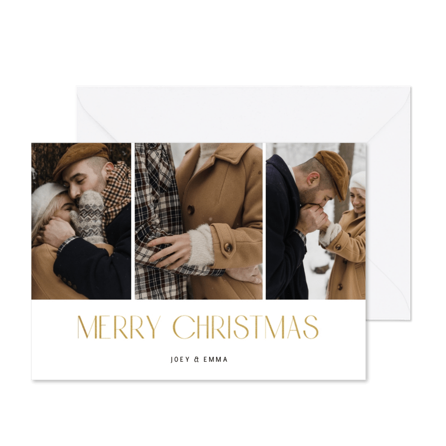 Kerstkaartje fotocollage minimalistisch met goudlook - Kaartimpressie