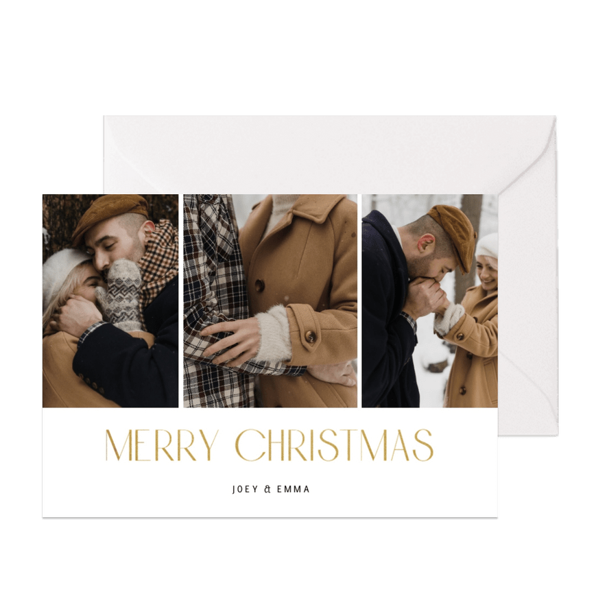 Kerstkaartje fotocollage minimalistisch met goudlook - Kaartimpressie