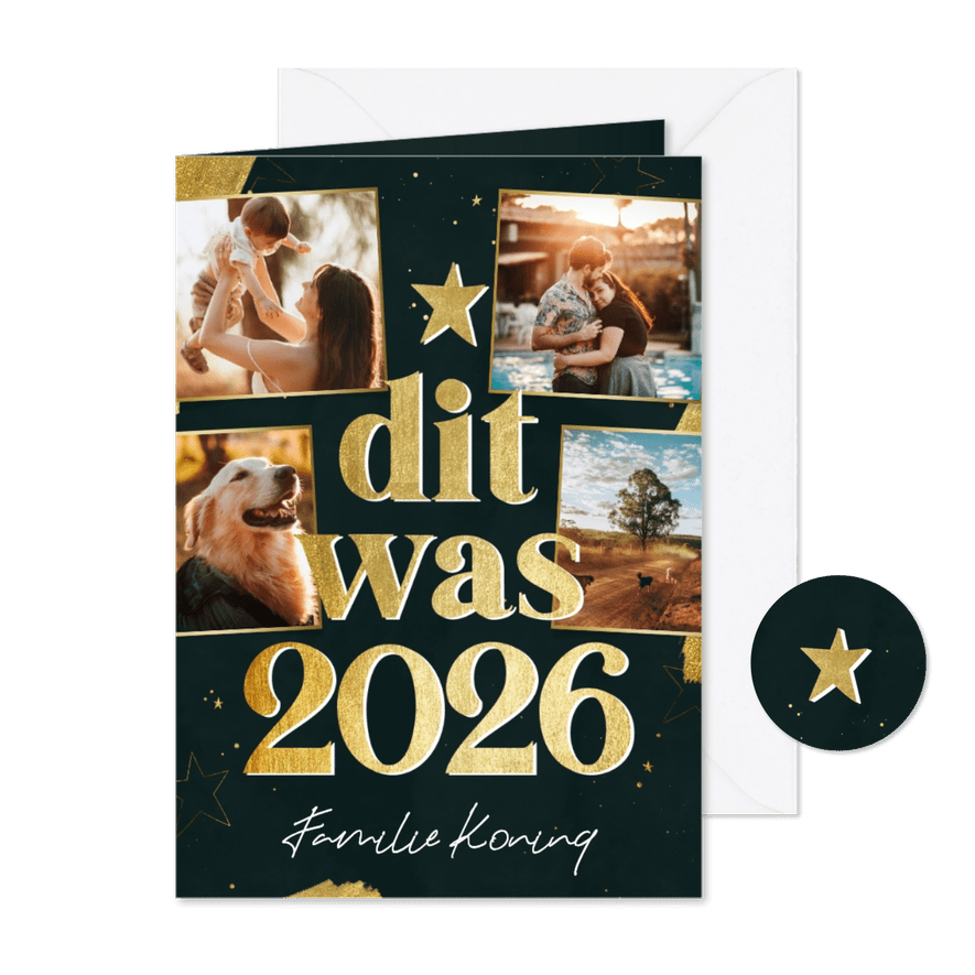 Kerstkaartje fotocollage terugblik dit was 2026 - Kaartimpressie