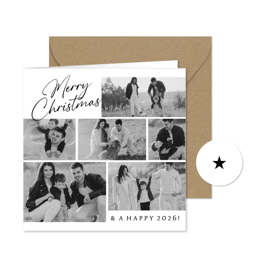 Kerstkaartje fotocollage zes foto's merry christmas - Kaartimpressie