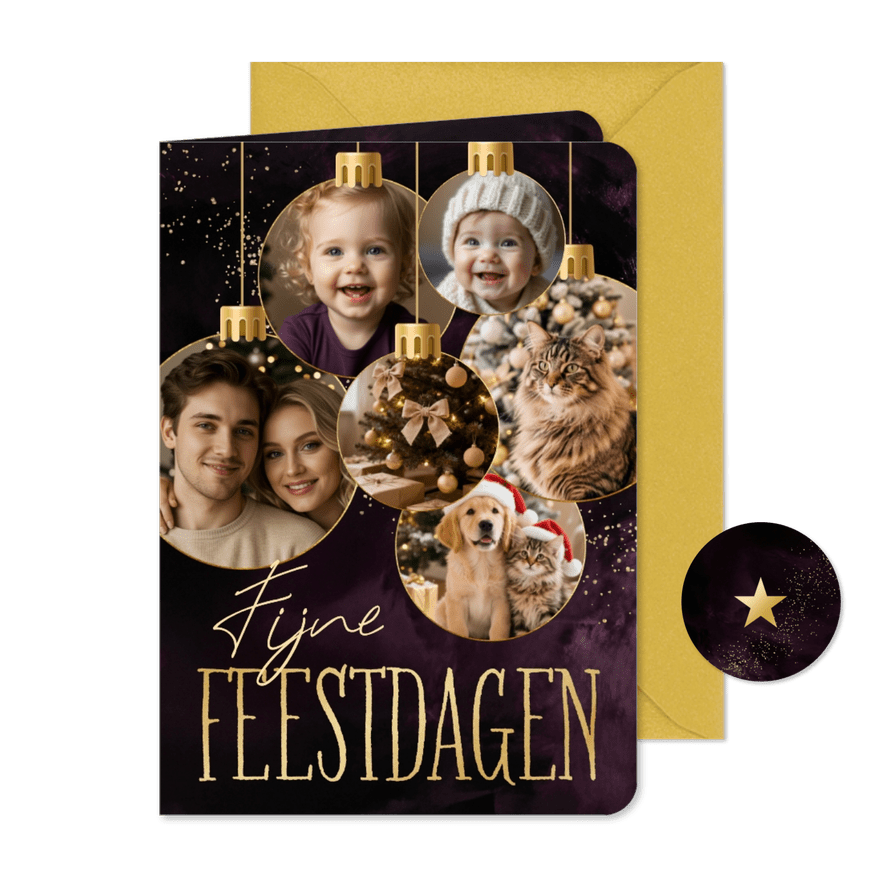Kerstkaartje fotocollage zes kerstballen met foto - Kaartimpressie