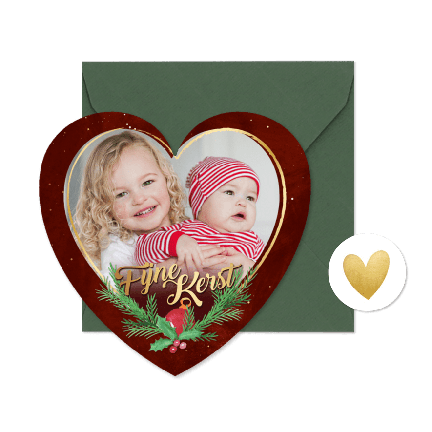 Kerstkaartje fotohart met kersttakjes - Kaartimpressie