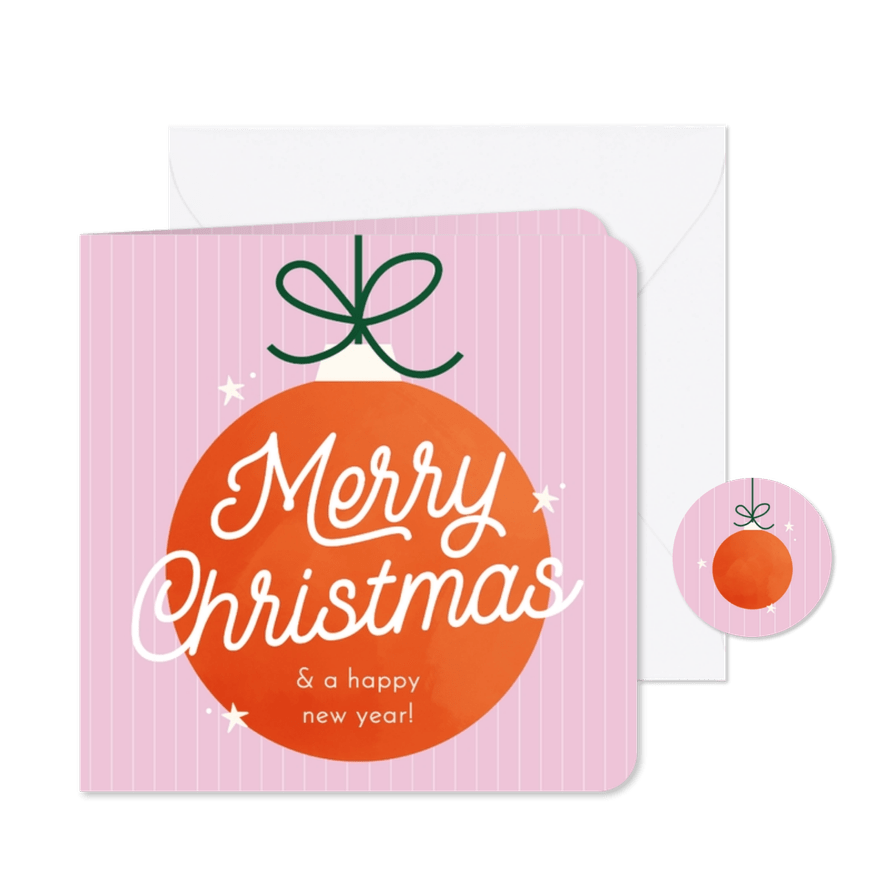 Kerstkaartje funky kleurtjes kerstbal merry christmas - Kaartimpressie