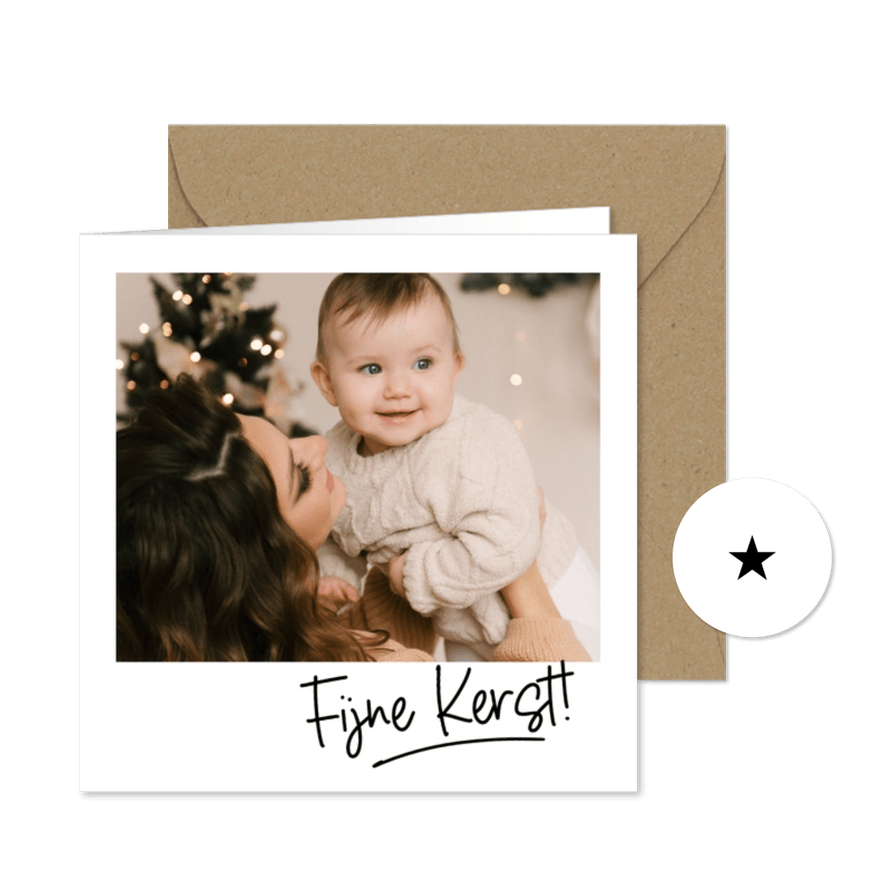 Kerstkaartje handgeschreven look met foto  - Kaartimpressie