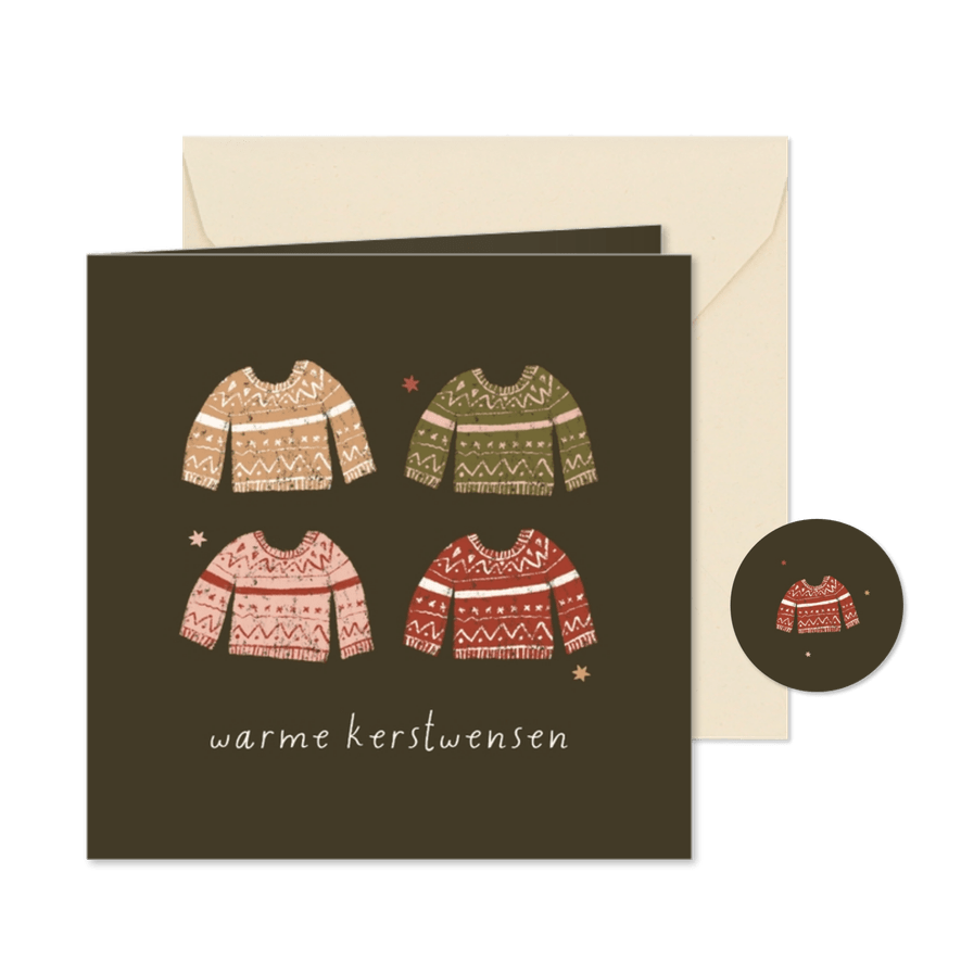 Kerstkaartje illustratie truien warme kerstwensen - Kaartimpressie