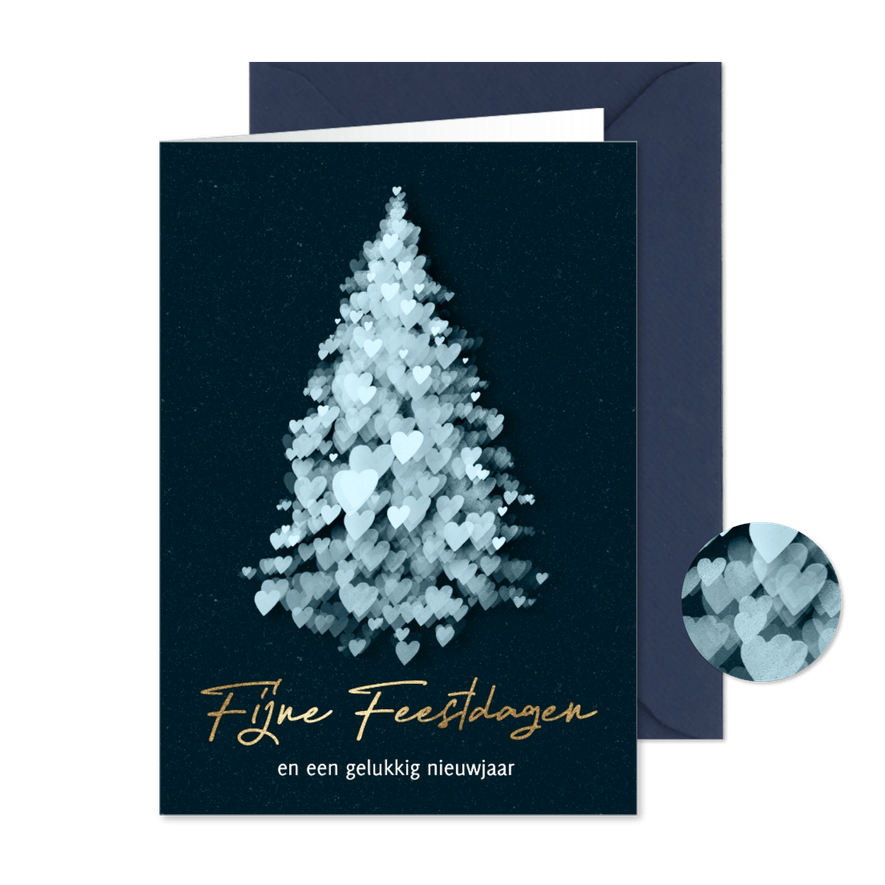 Kerstkaartje kerstboom blauw hartjes - Kaartimpressie