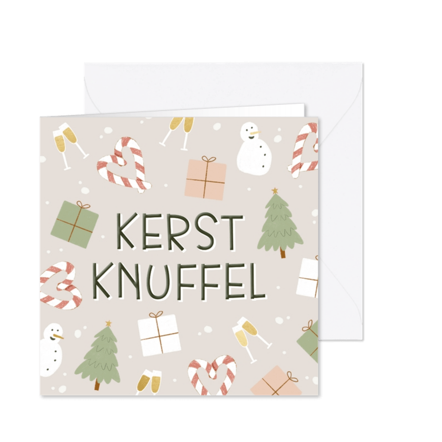 Kerstkaartje kerstknuffel met winterse illustraties - Kaartimpressie