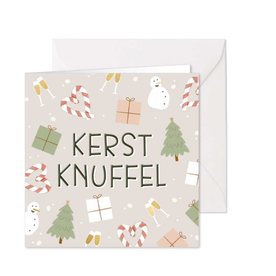 Kerstkaartje kerstknuffel met winterse illustraties - Kaartimpressie