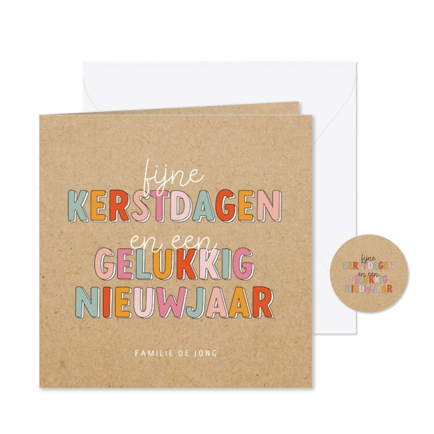 Kerstkaartje kraftlook met speelse tekst fijne kerst - Kaartimpressie