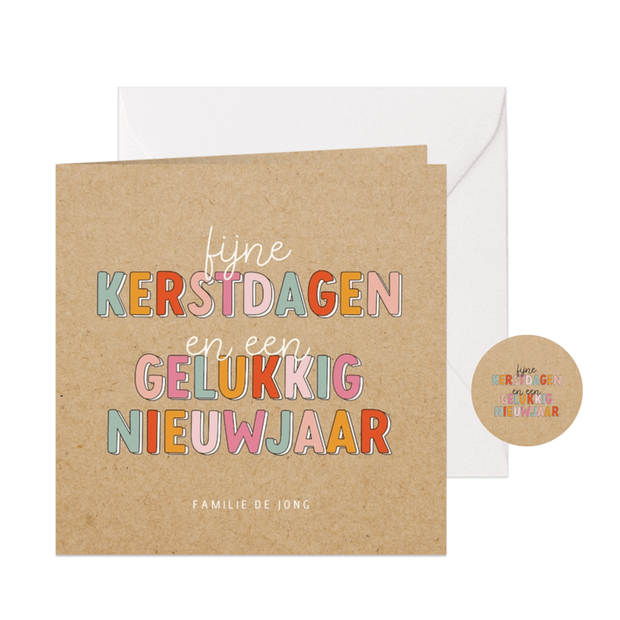 Kerstkaartje kraftlook met speelse tekst fijne kerst - Kaartimpressie