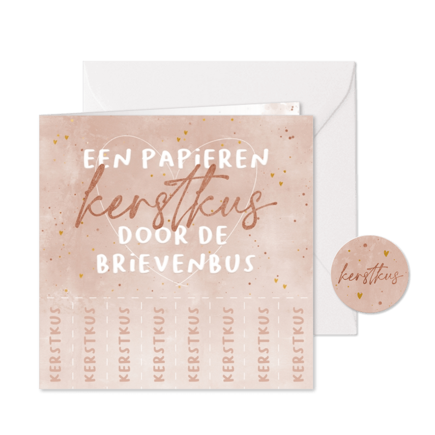 Kerstkaartje kus door de brievenbus met afscheurkusjes - Kaartimpressie