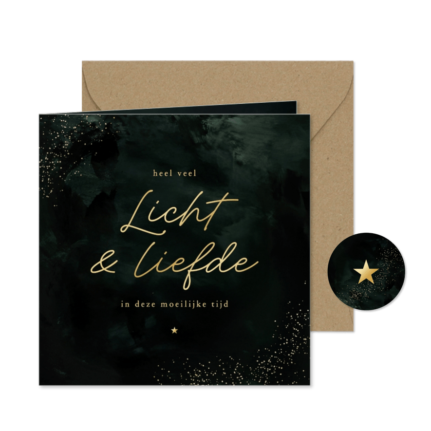 Kerstkaartje licht en liefde groen moeilijke tijd ster - Kaartimpressie