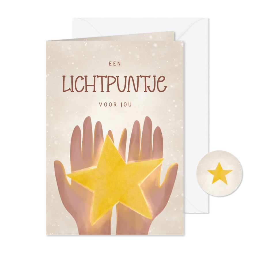 Kerstkaartje lichtpuntje handen met lichtgevende ster - Kaartimpressie