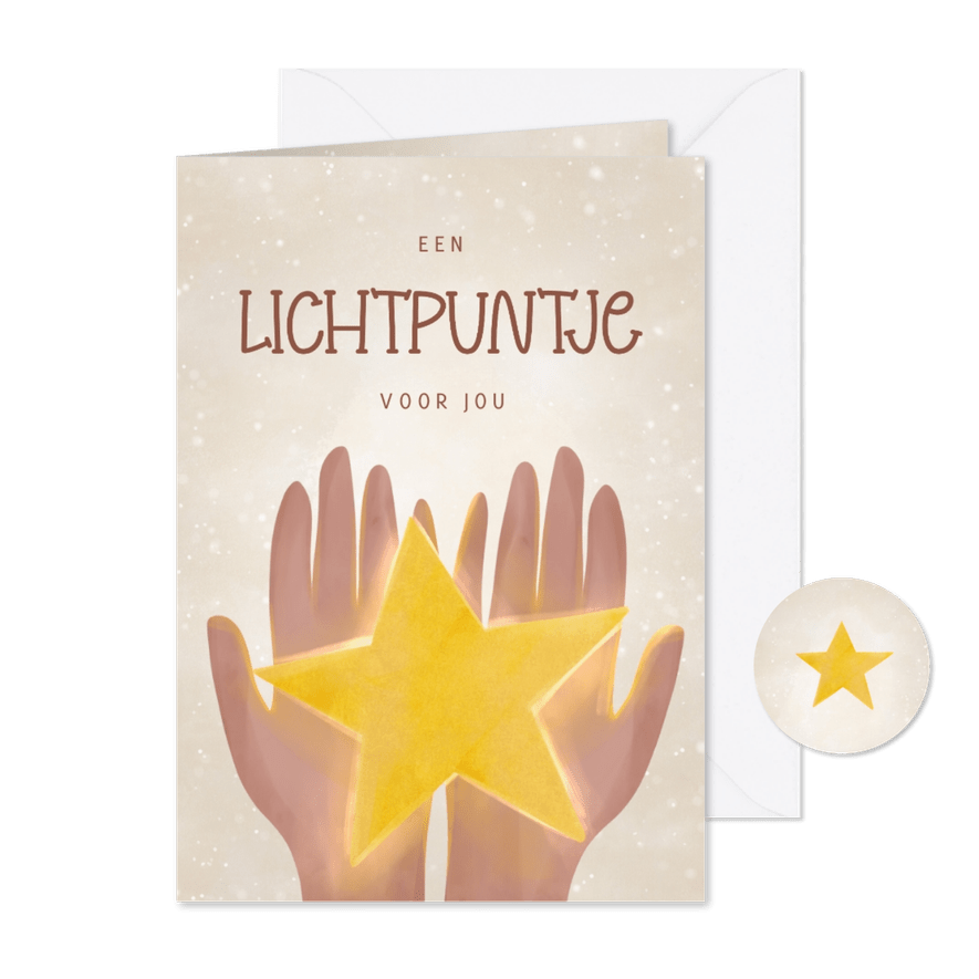 Kerstkaartje lichtpuntje handen met lichtgevende ster - Kaartimpressie