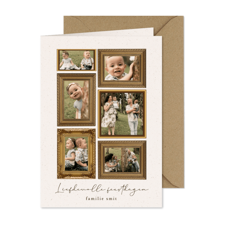 Kerstkaartje liefdevolle dagen met fotolijstjes fotocollage - Kaartimpressie