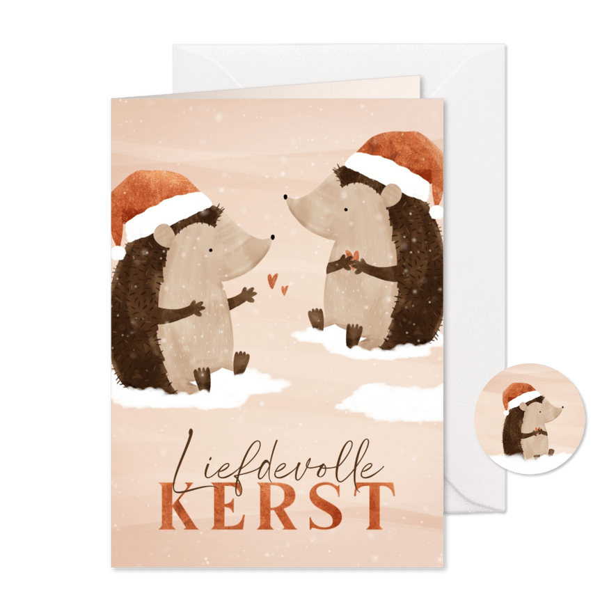 Kerstkaartje liefdevolle kerst twee egeltjes koperlook - Kaartimpressie