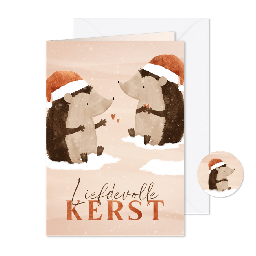 Kerstkaartje liefdevolle kerst twee egeltjes koperlook - Kaartimpressie