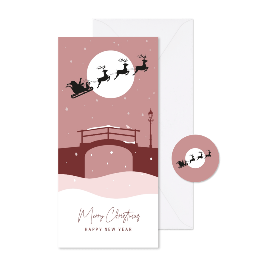 Kerstkaartje met bruggetje en silhouet kerstman - Kaartimpressie