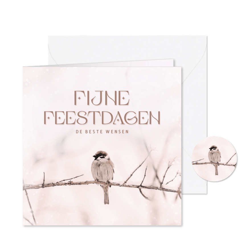 Kerstkaartje met foto van vogeltje in de sneeuw - Kaartimpressie