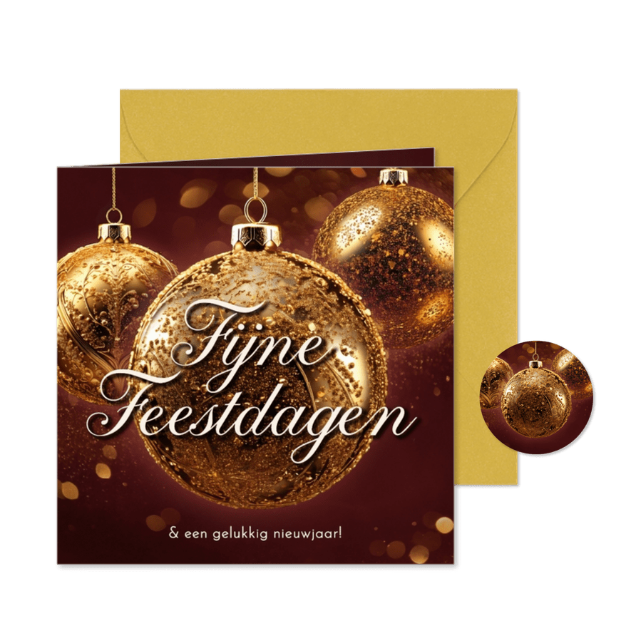 Kerstkaartje met gouden kerstballen klassiek sprankelend - Kaartimpressie