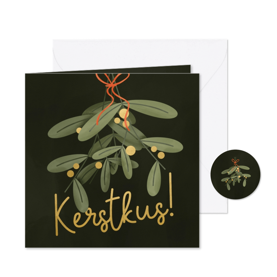 Kerstkaartje met mistletoe en kerstkus goudlook - Kaartimpressie