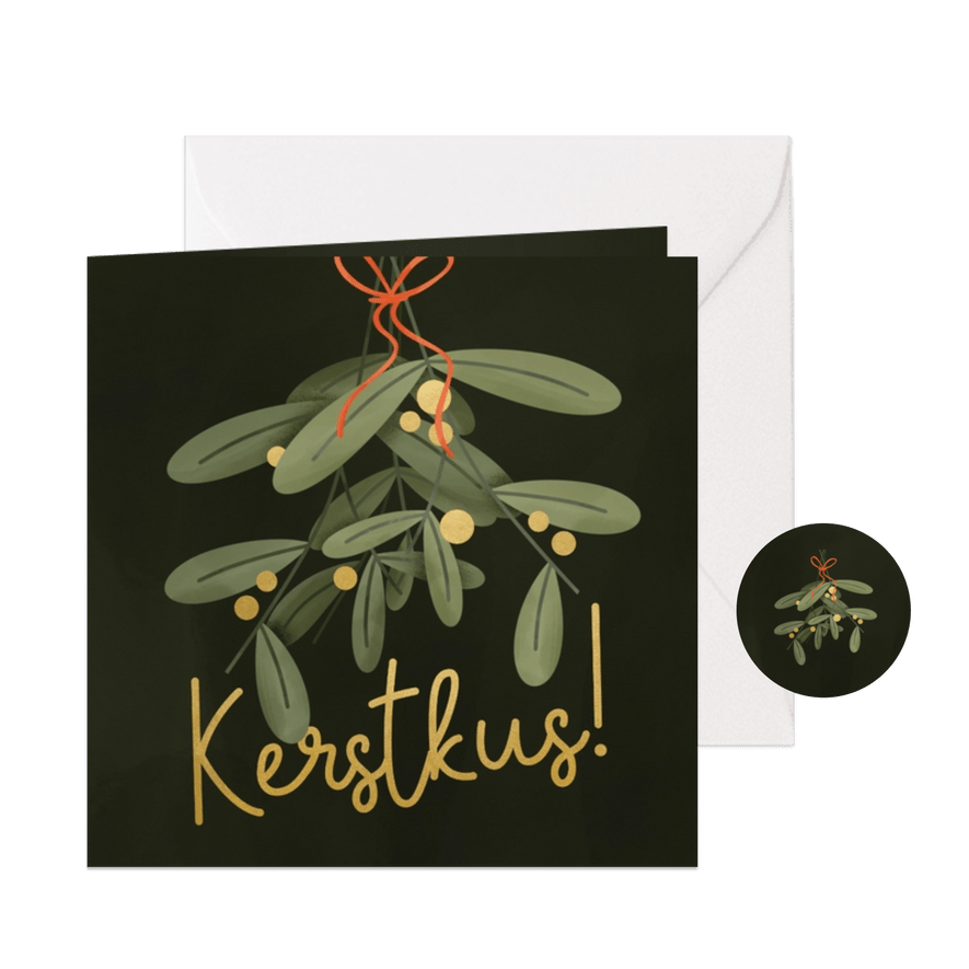 Kerstkaartje met mistletoe en kerstkus goudlook - Kaartimpressie