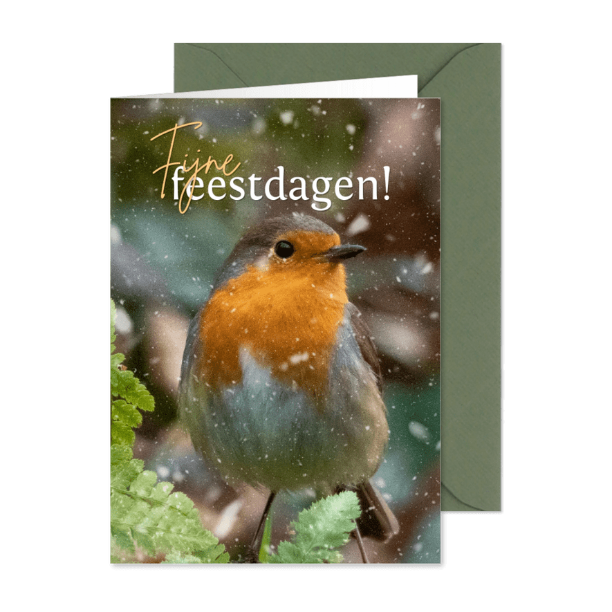 Kerstkaartje met roodborstje in de sneeuw - Kaartimpressie