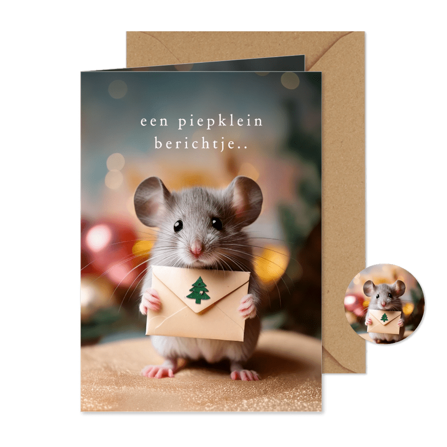 Kerstkaartje met schattig muisje piepklein berichtje kerst - Kaartimpressie