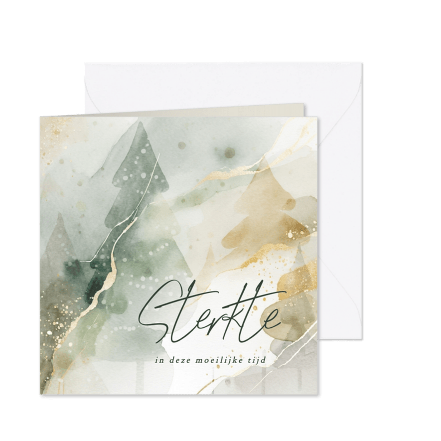 Kerstkaartje met sterkte en waterverf kerstbomen groen - Kaartimpressie
