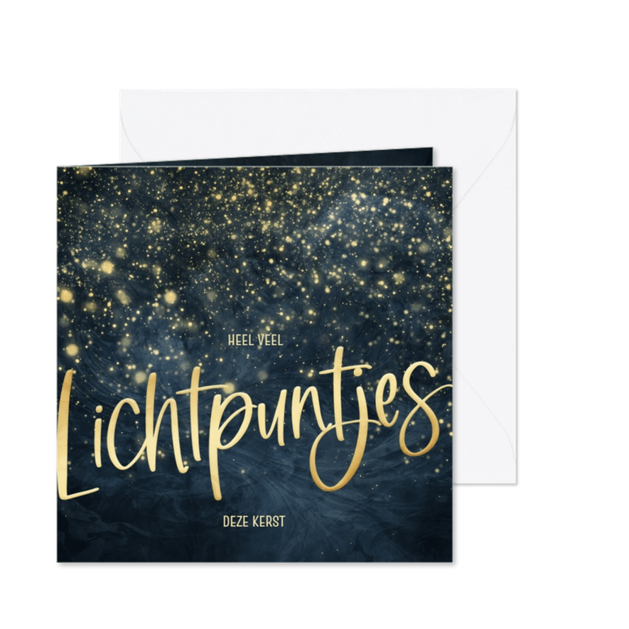 Kerstkaartje met veel lichtpuntjes deze kerst donkerblauw  - Kaartimpressie