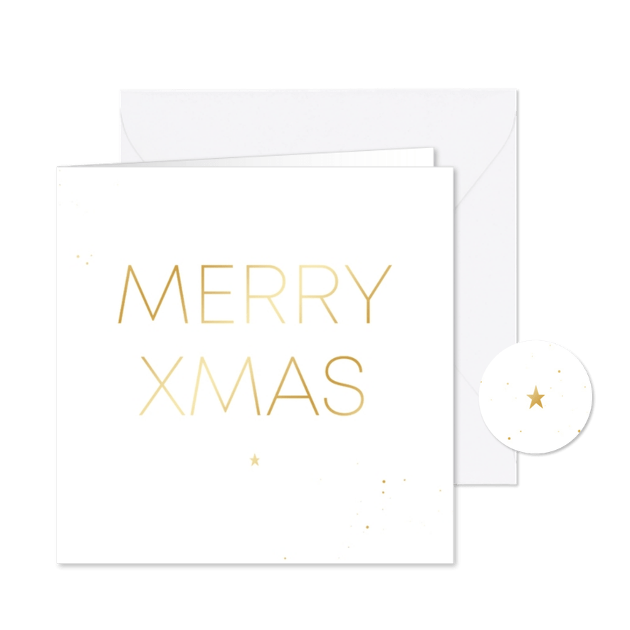 Kerstkaartje minimalistisch Merry Xmas goud wit - Kaartimpressie