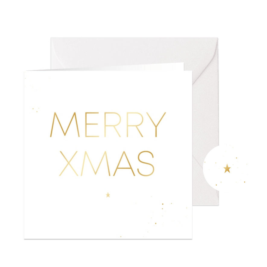 Kerstkaartje minimalistisch Merry Xmas goud wit - Kaartimpressie