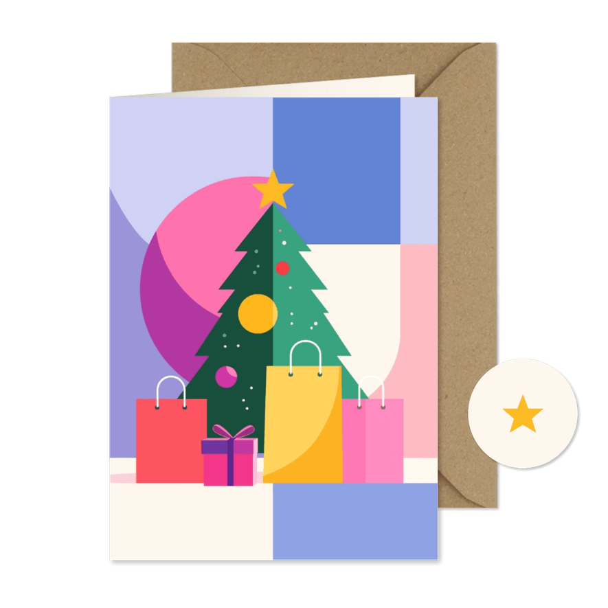 Kerstkaartje modern kerstboom met tasjes en cadeaus bonprix - Kaartimpressie