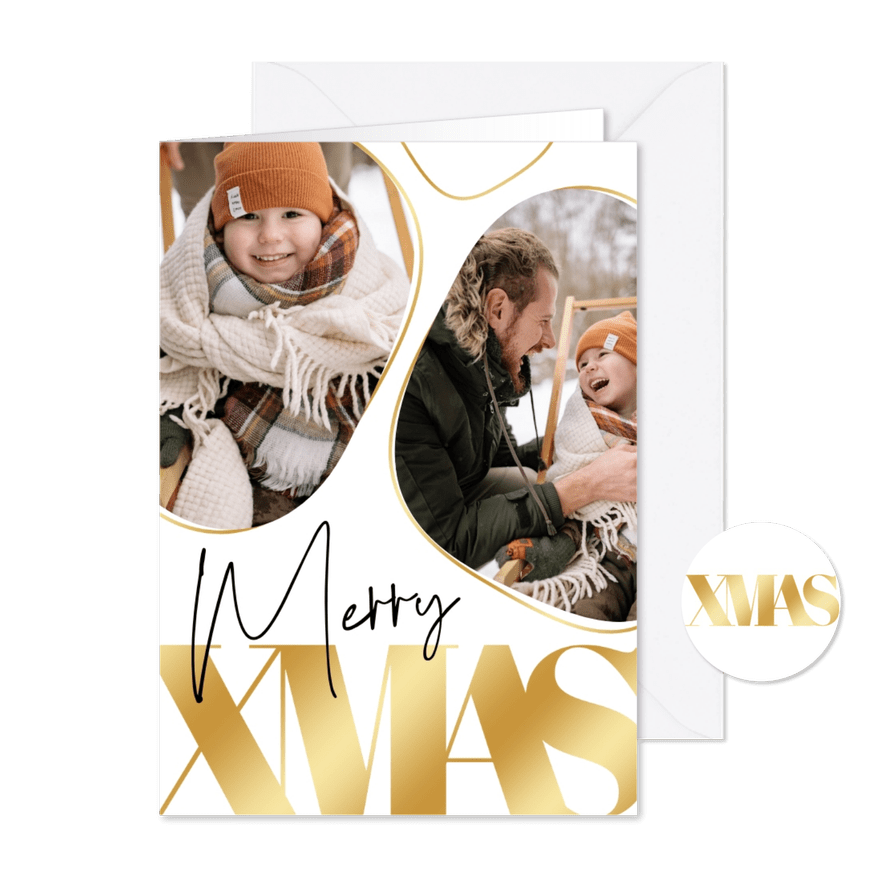Kerstkaartje organische fotokaders en goud - Kaartimpressie