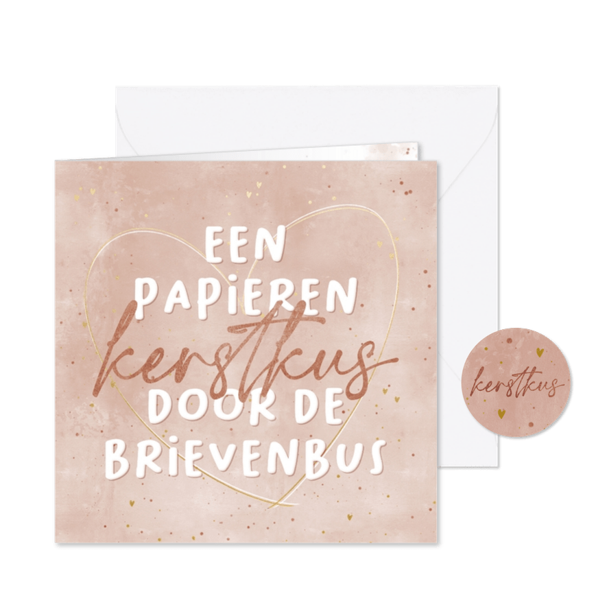 Kerstkaartje papieren kerstkus door de brievenbus - Kaartimpressie