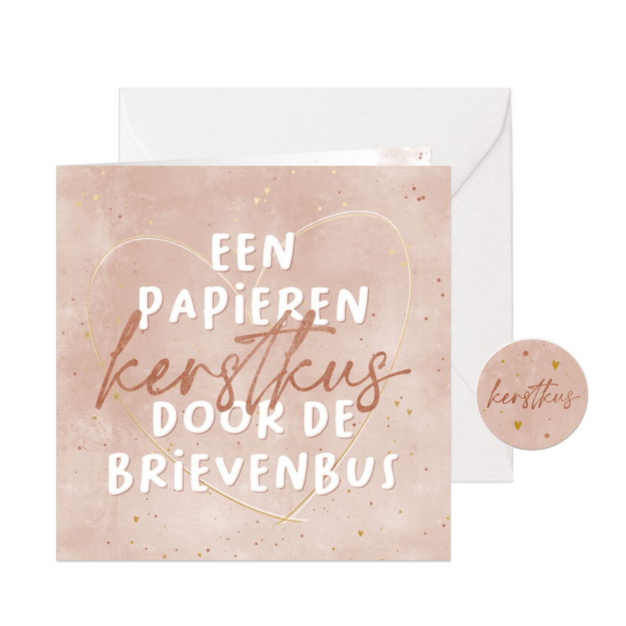 Kerstkaartje papieren kerstkus door de brievenbus - Kaartimpressie