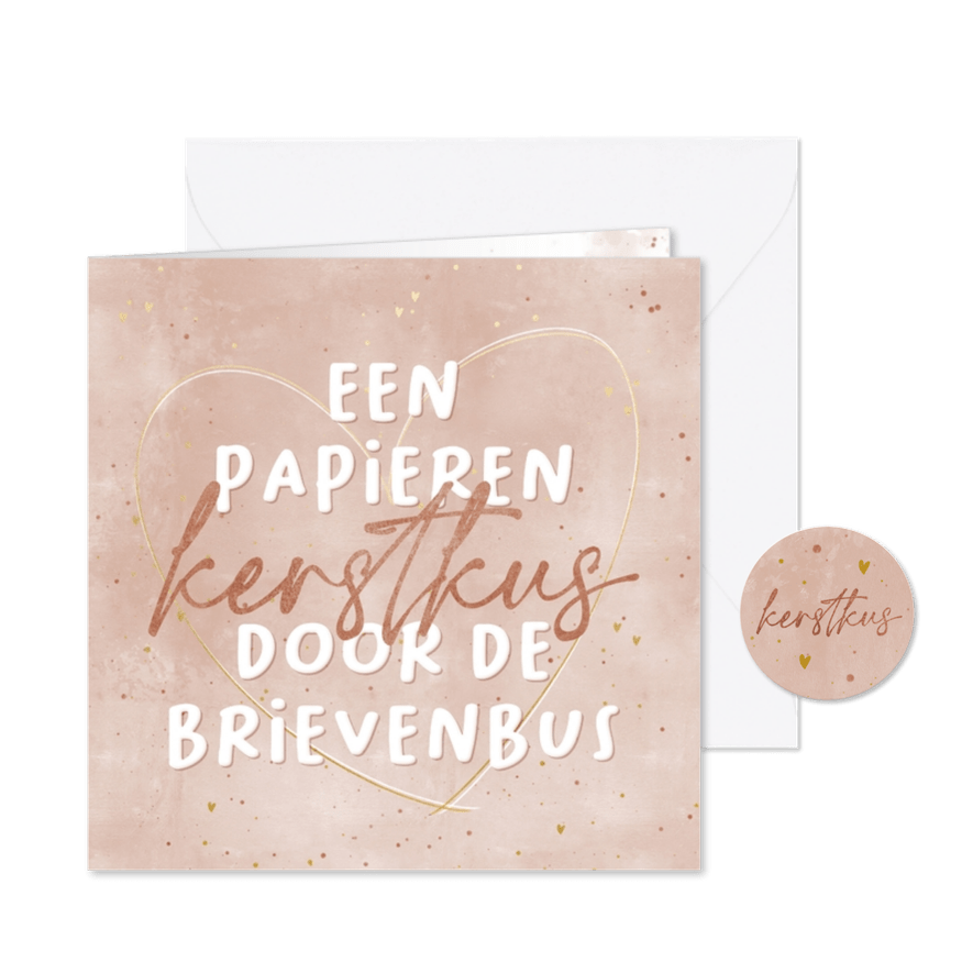 Kerstkaartje papieren kerstkus door de brievenbus - Kaartimpressie