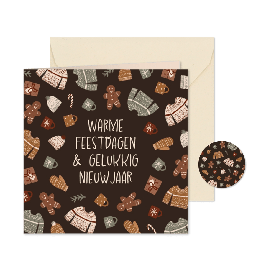 Kerstkaartje patroontje winterse accessoires illustratie - Kaartimpressie