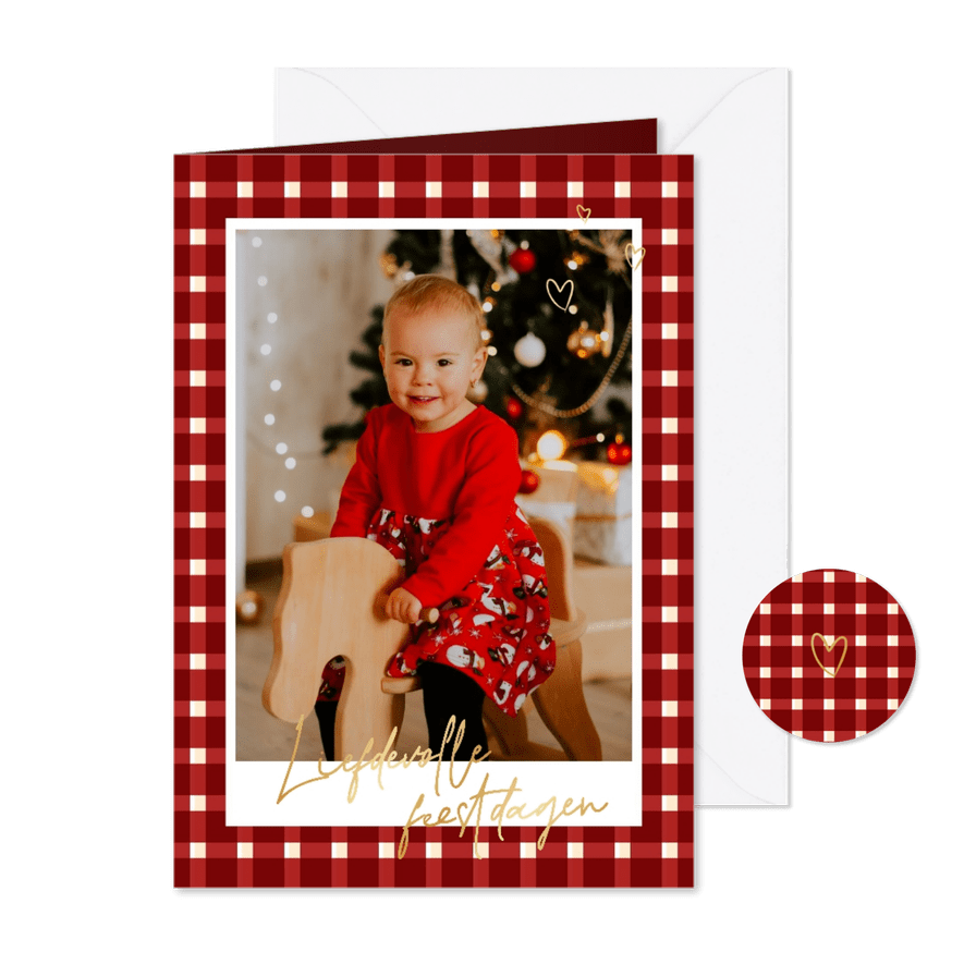 Kerstkaartje ruitjespatroon foto liefdevolle feestdagen - Kaartimpressie