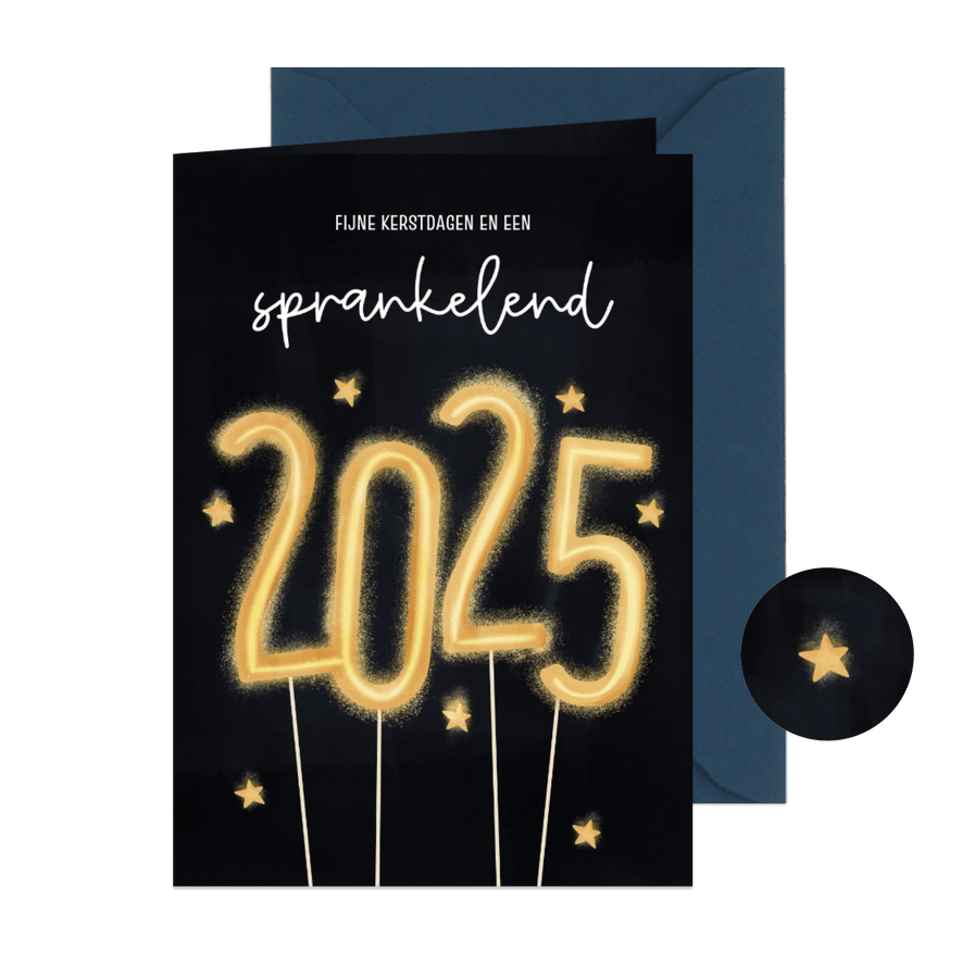 Kerstkaartje sprankelend 2025 nieuwjaar - Kaartimpressie