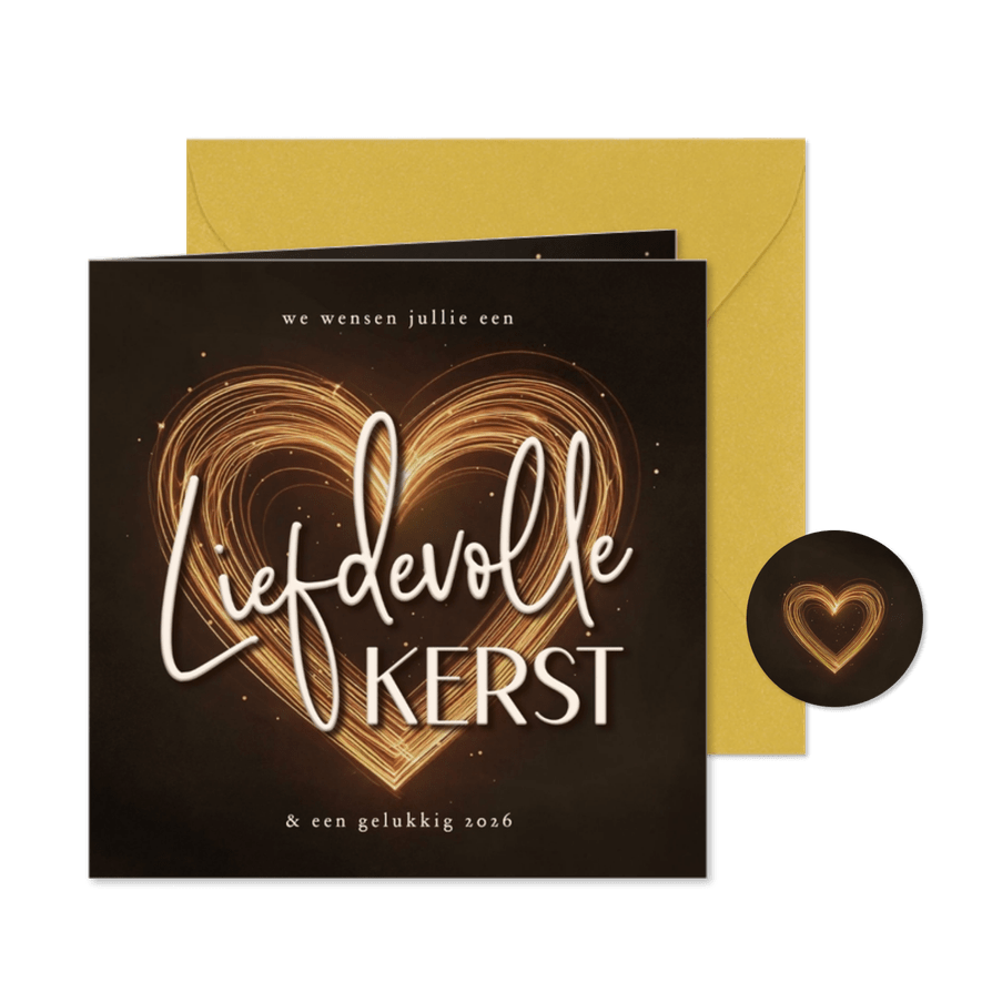 Kerstkaartje sprankelend hart liefdevolle kerst bruin - Kaartimpressie