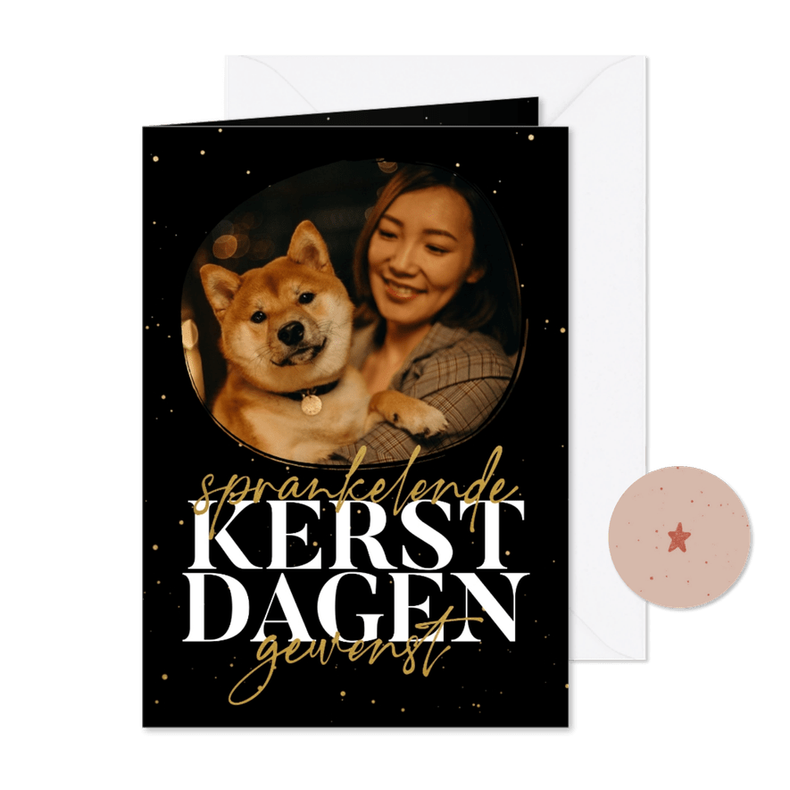 Kerstkaartje sprankelende kerst goudlook met foto - Kaartimpressie