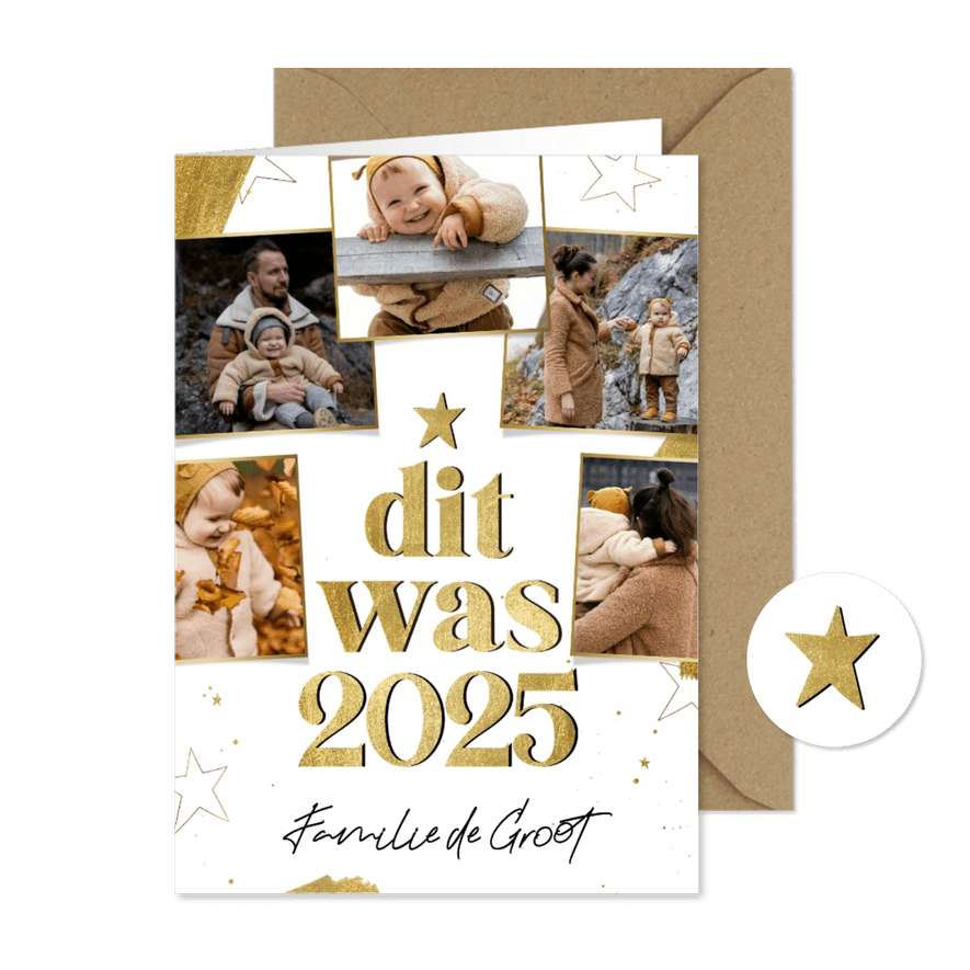 Kerstkaartje terugblik fotocollage Dit was 2025 - Kaartimpressie