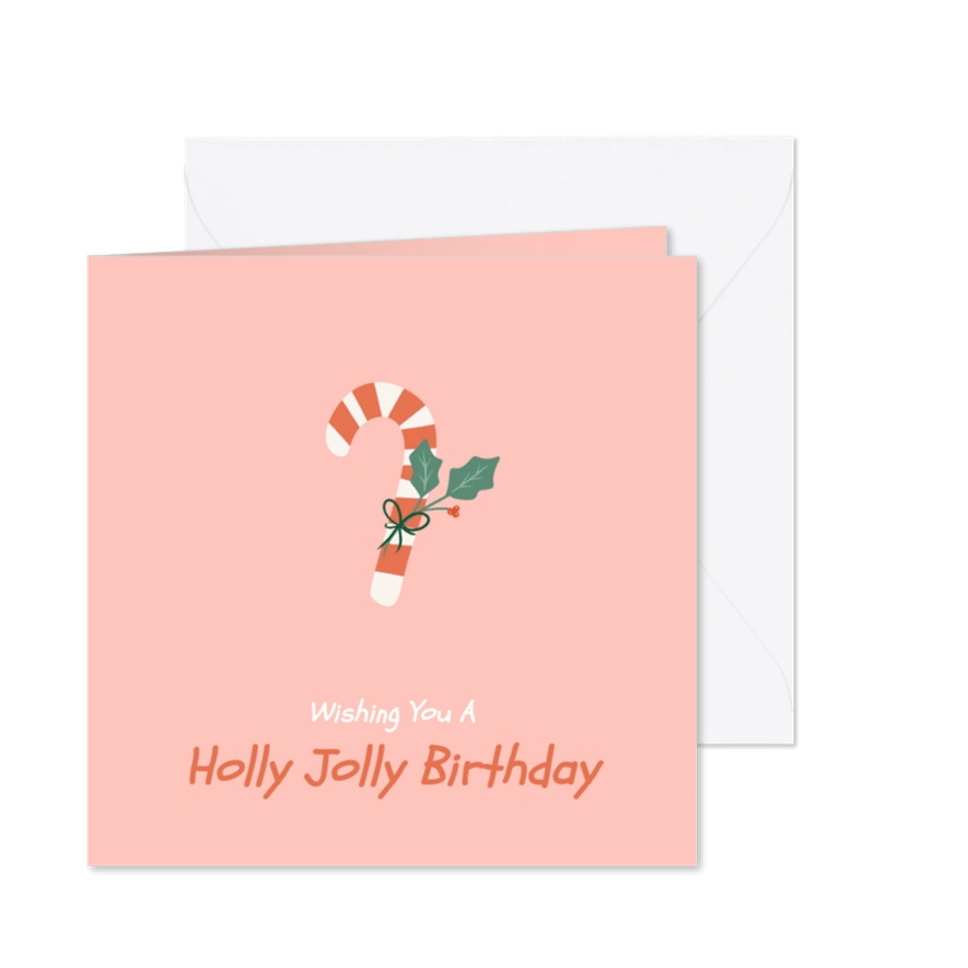 Kerstkaartje verjaardag holly jolly birthday - Kaartimpressie