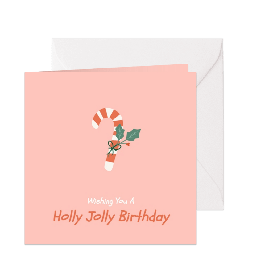 Kerstkaartje verjaardag holly jolly birthday - Kaartimpressie