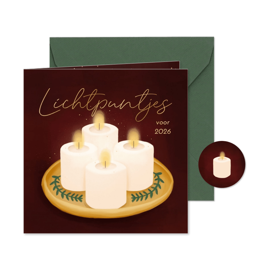 Kerstkaartje vier kaarsen lichtpuntjes voor 2026 - Kaartimpressie